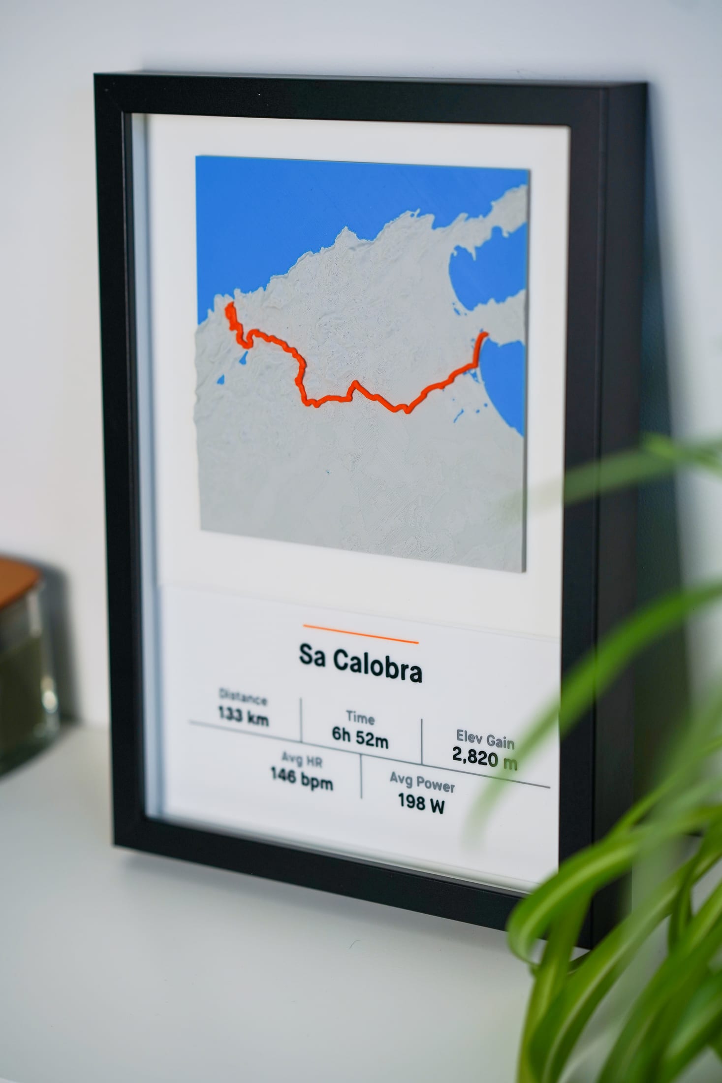 Angled photograph of the framed Sa Calobra minimal relief version.
