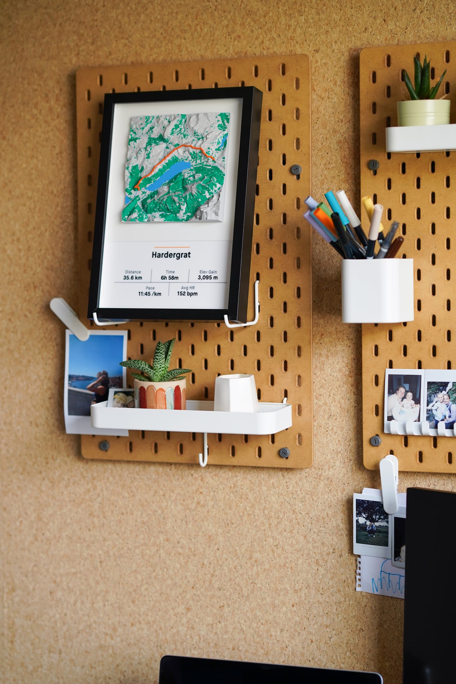Wider pegboard workspace scene featuring the Hardergrat framed terrain piece.